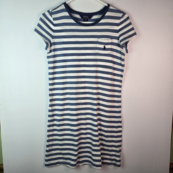 Polo Ralph Lauren Girls Striped Navy & White Short/Sleeve CottonDress SizeXL/16 - Picture 1 of 13